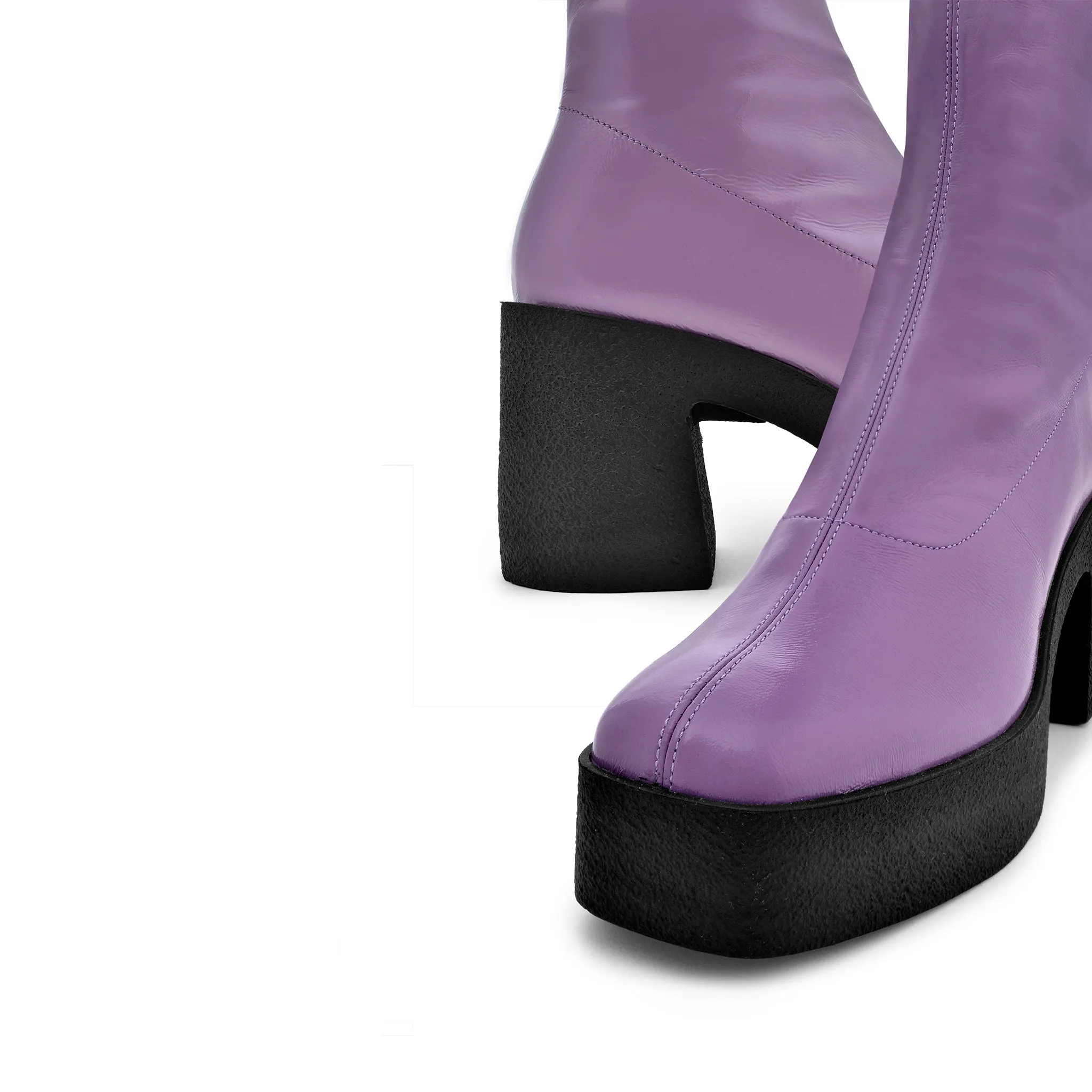 Izumi Violet Patent Stretch Leather Chunky Boots