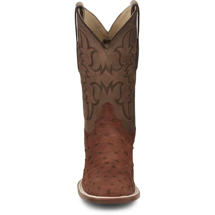 Justin Belmont Men's Wild Brandy Full Quill Ostrich Broad Square Toe Boots