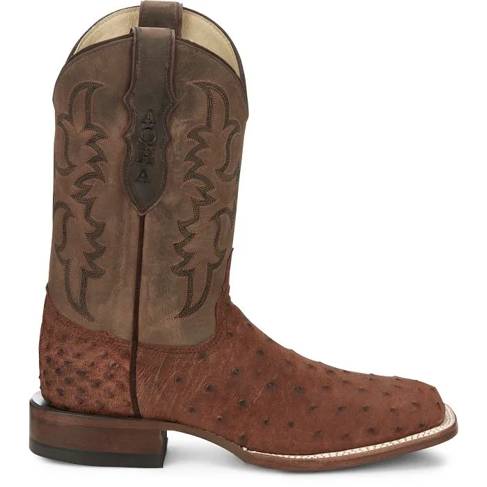 Justin Belmont Men's Wild Brandy Full Quill Ostrich Broad Square Toe Boots