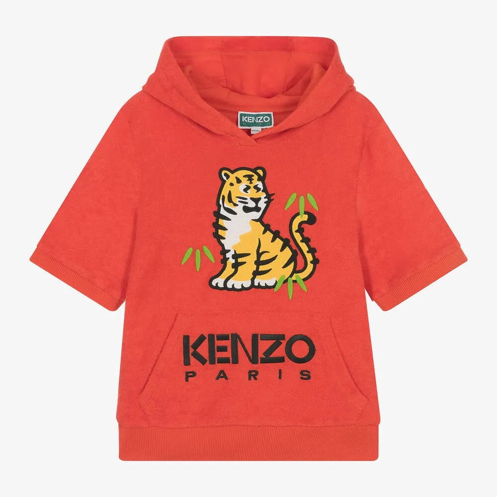 Kenzo Boys Bright Red Towelling Tiger Hoodie