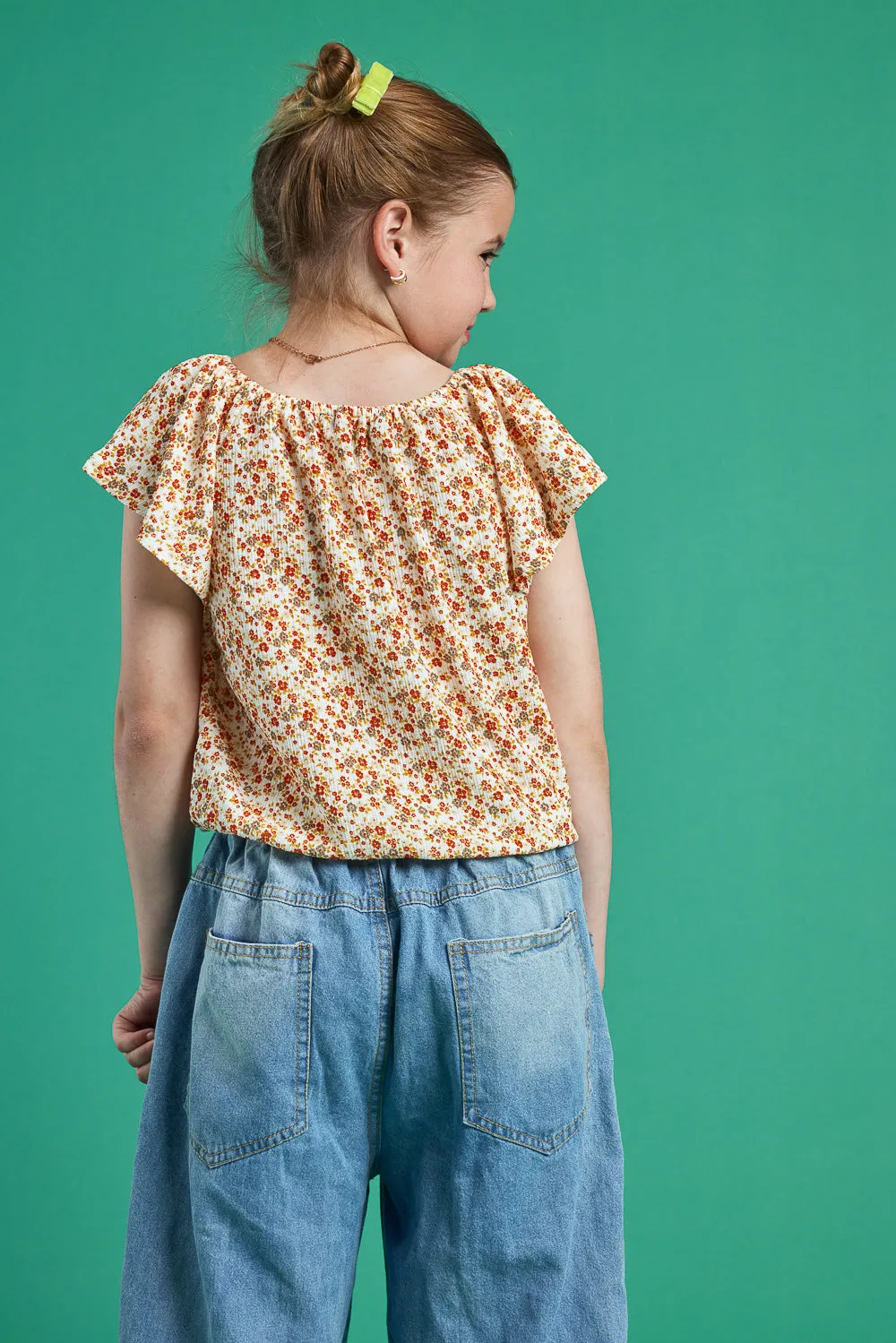 Kids Ivory Yellow Short Sleeve Knit Top