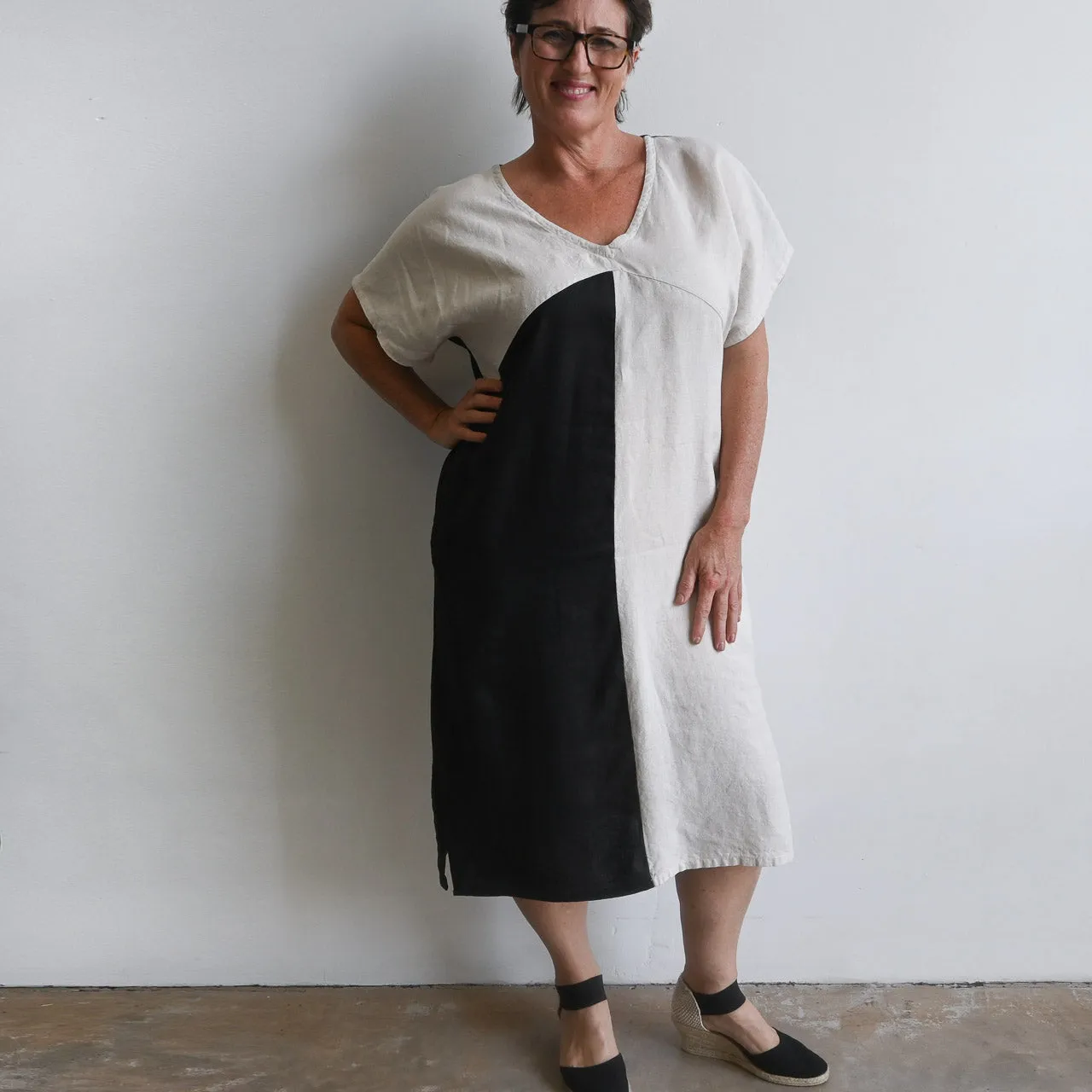 Kobomo Linen Art Deco Kaftan Dress