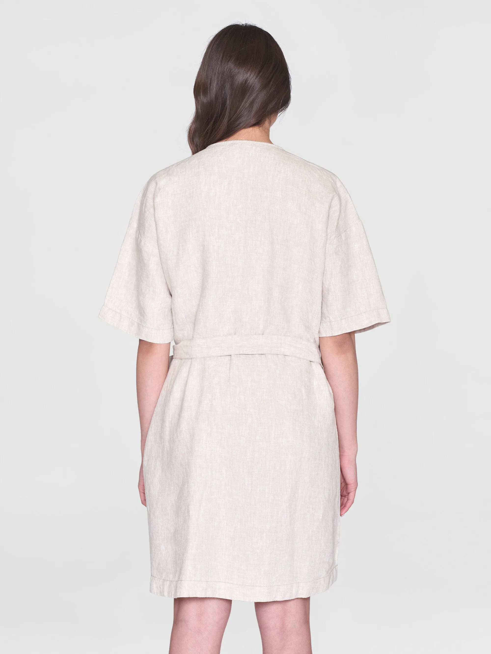 Linen short sleeved wrap dress - GOTS/Vegan - Light feather gray