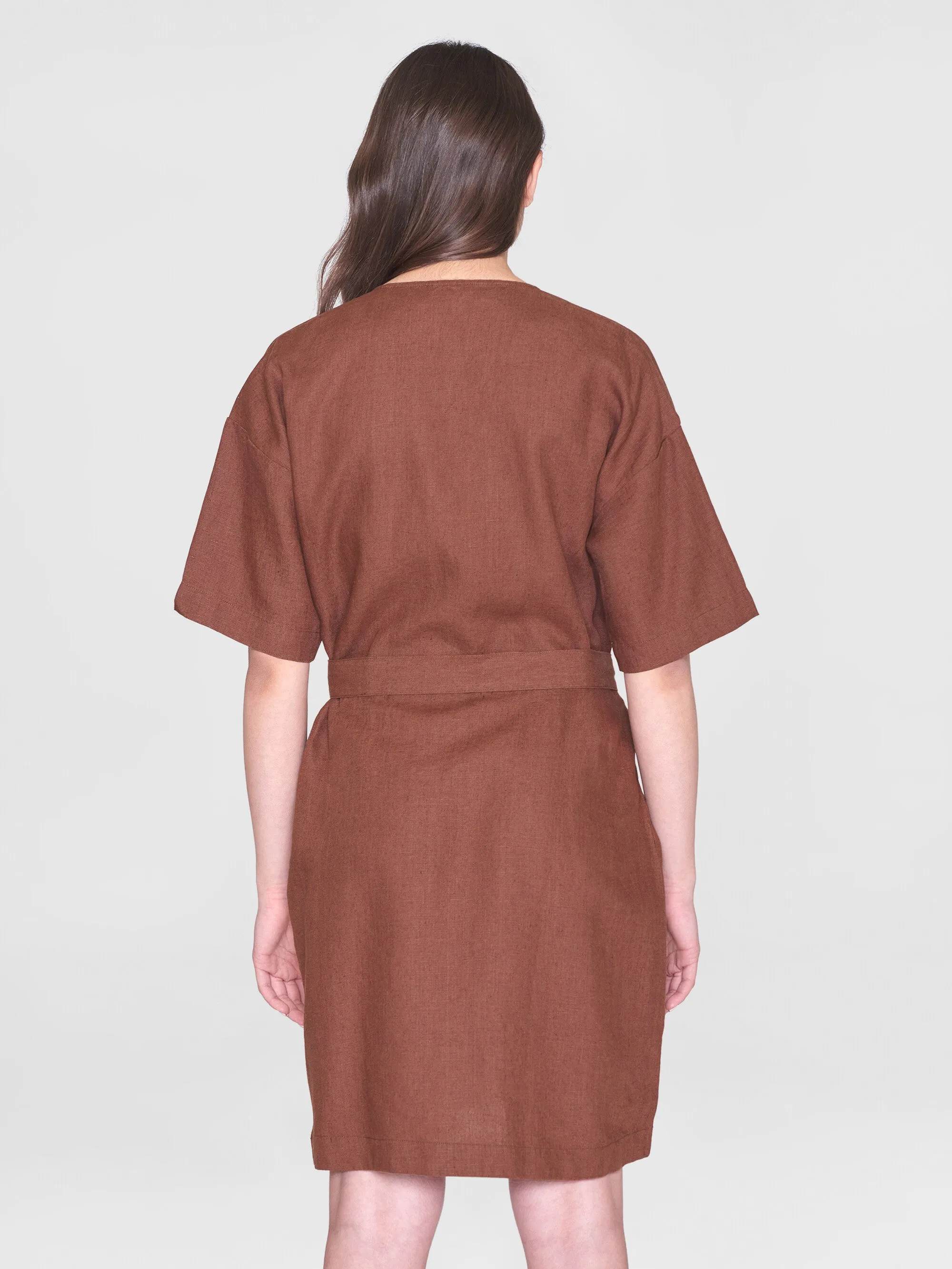 Linen short sleeved wrap dress - GOTS/Vegan - Tiramisu