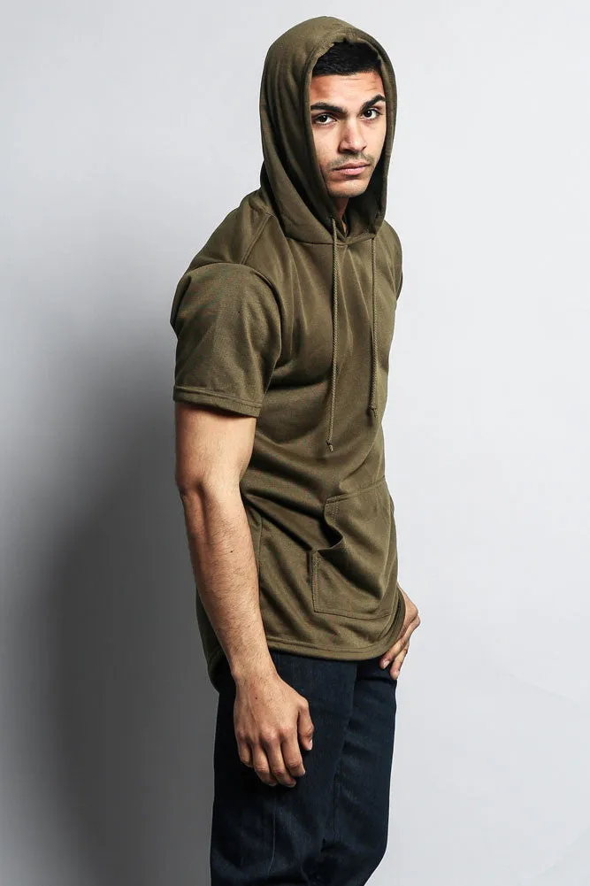 Long Length Short Sleeve Fishtail Pullover Hoodie