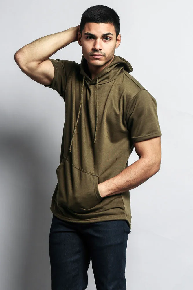 Long Length Short Sleeve Fishtail Pullover Hoodie