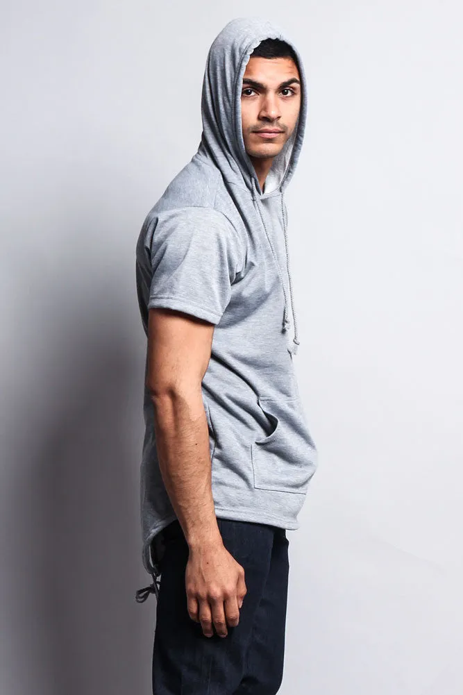 Long Length Short Sleeve Fishtail Pullover Hoodie