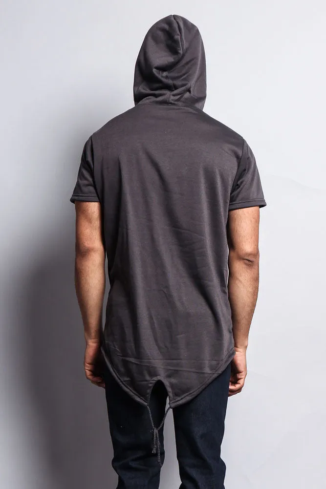 Long Length Short Sleeve Fishtail Pullover Hoodie