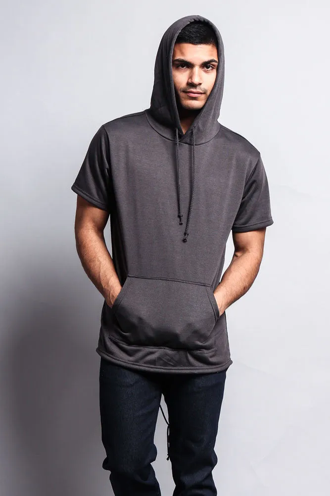 Long Length Short Sleeve Fishtail Pullover Hoodie