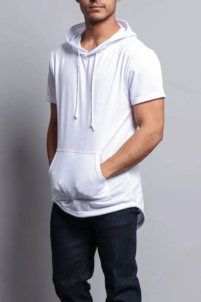 Long Length Short Sleeve Fishtail Pullover Hoodie