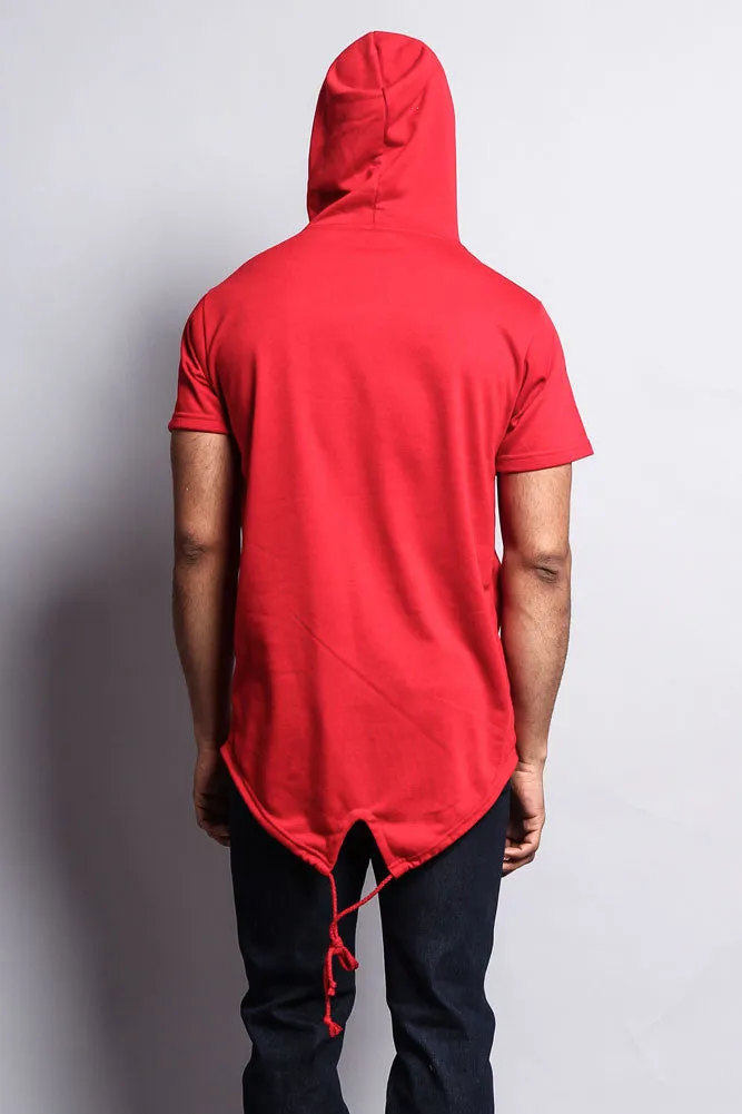 Long Length Short Sleeve Fishtail Pullover Hoodie