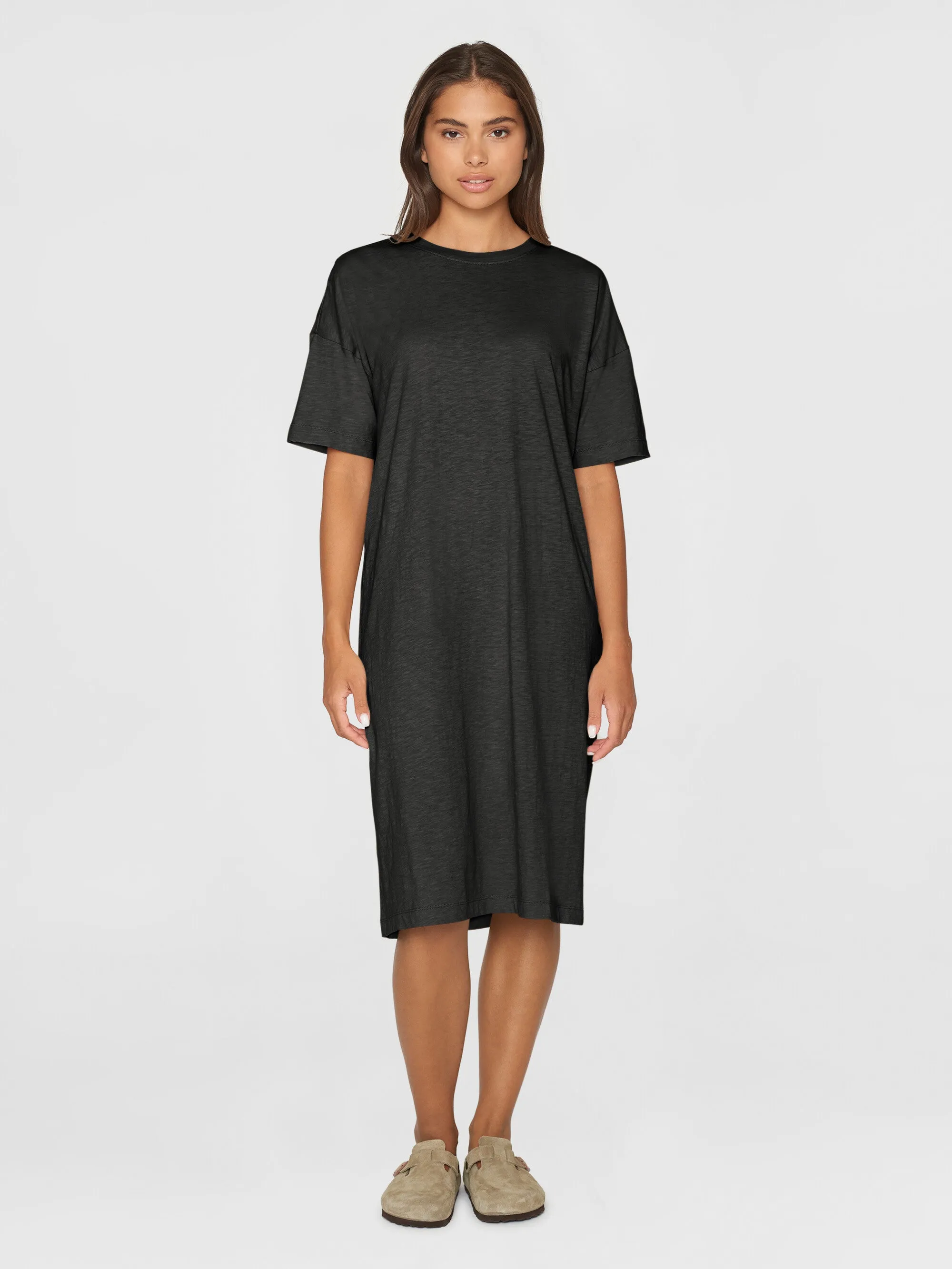 Loose fit midi boat neck jersey dress - Black Jet