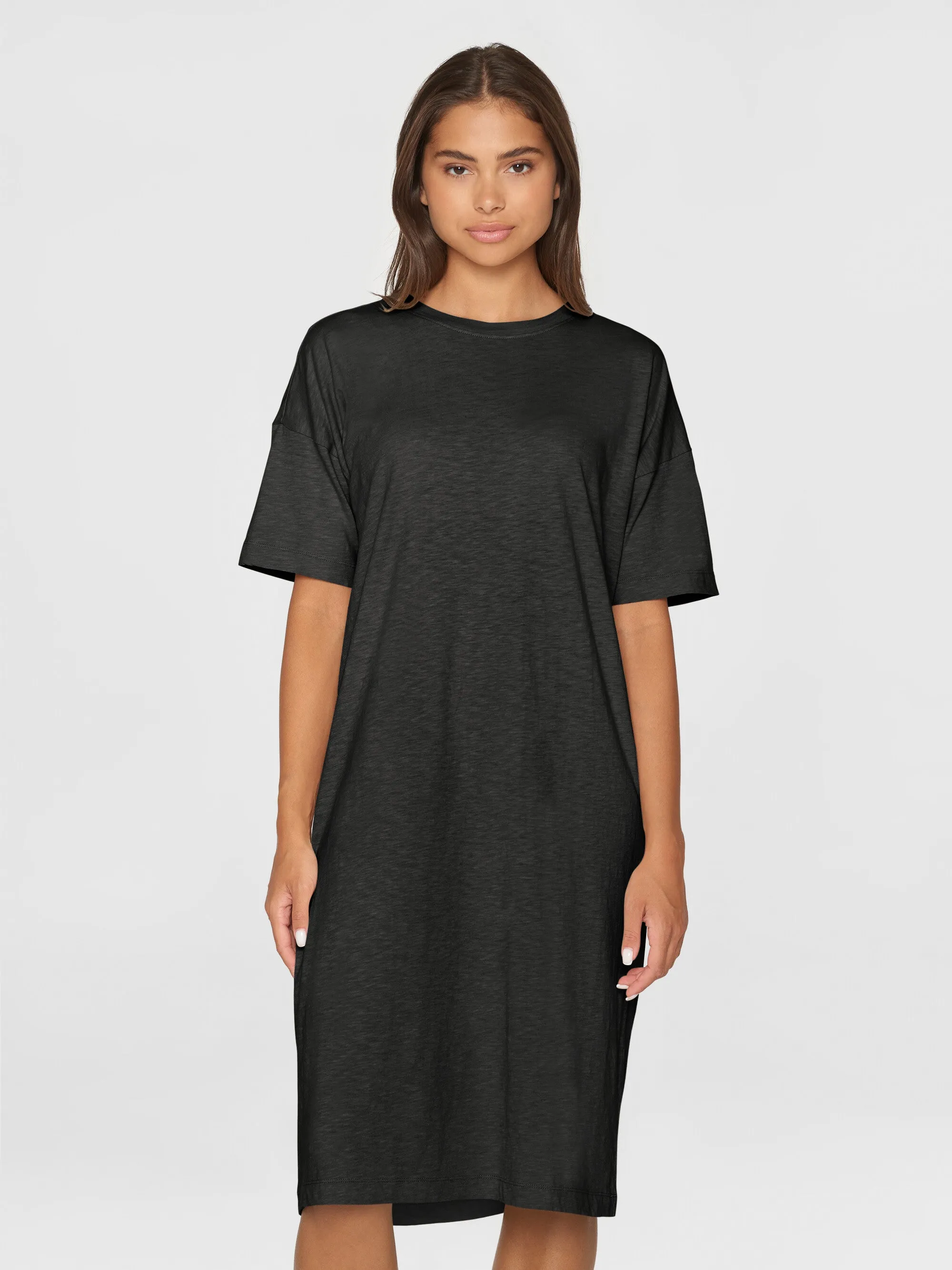 Loose fit midi boat neck jersey dress - Black Jet