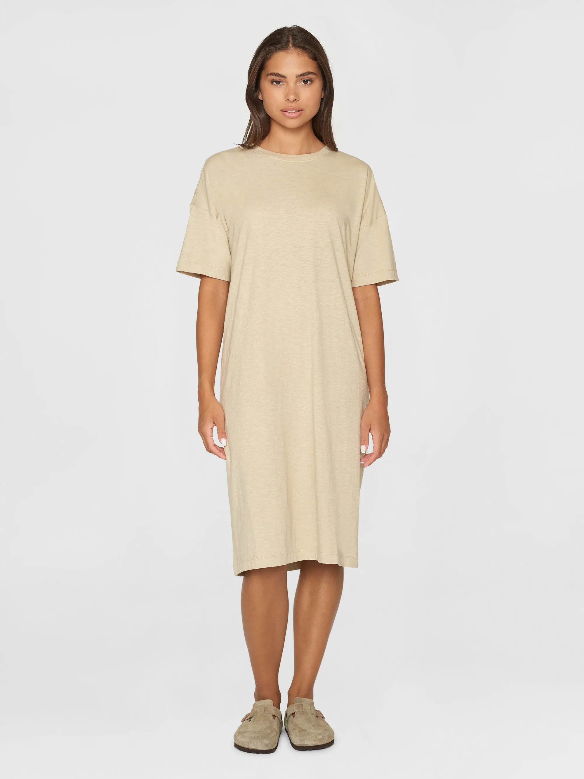 Loose fit midi boat neck jersey dress - Light feather gray