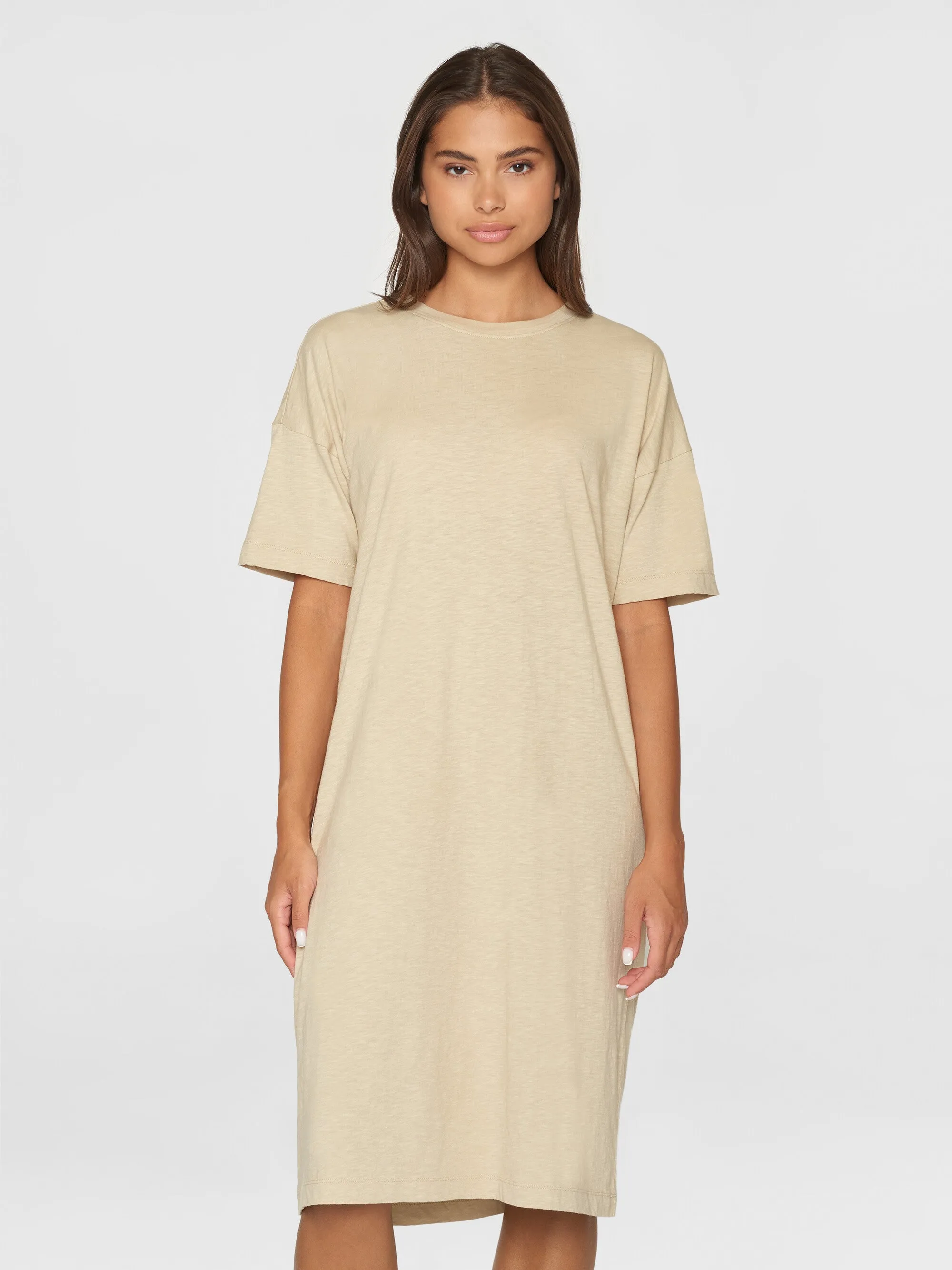 Loose fit midi boat neck jersey dress - Light feather gray