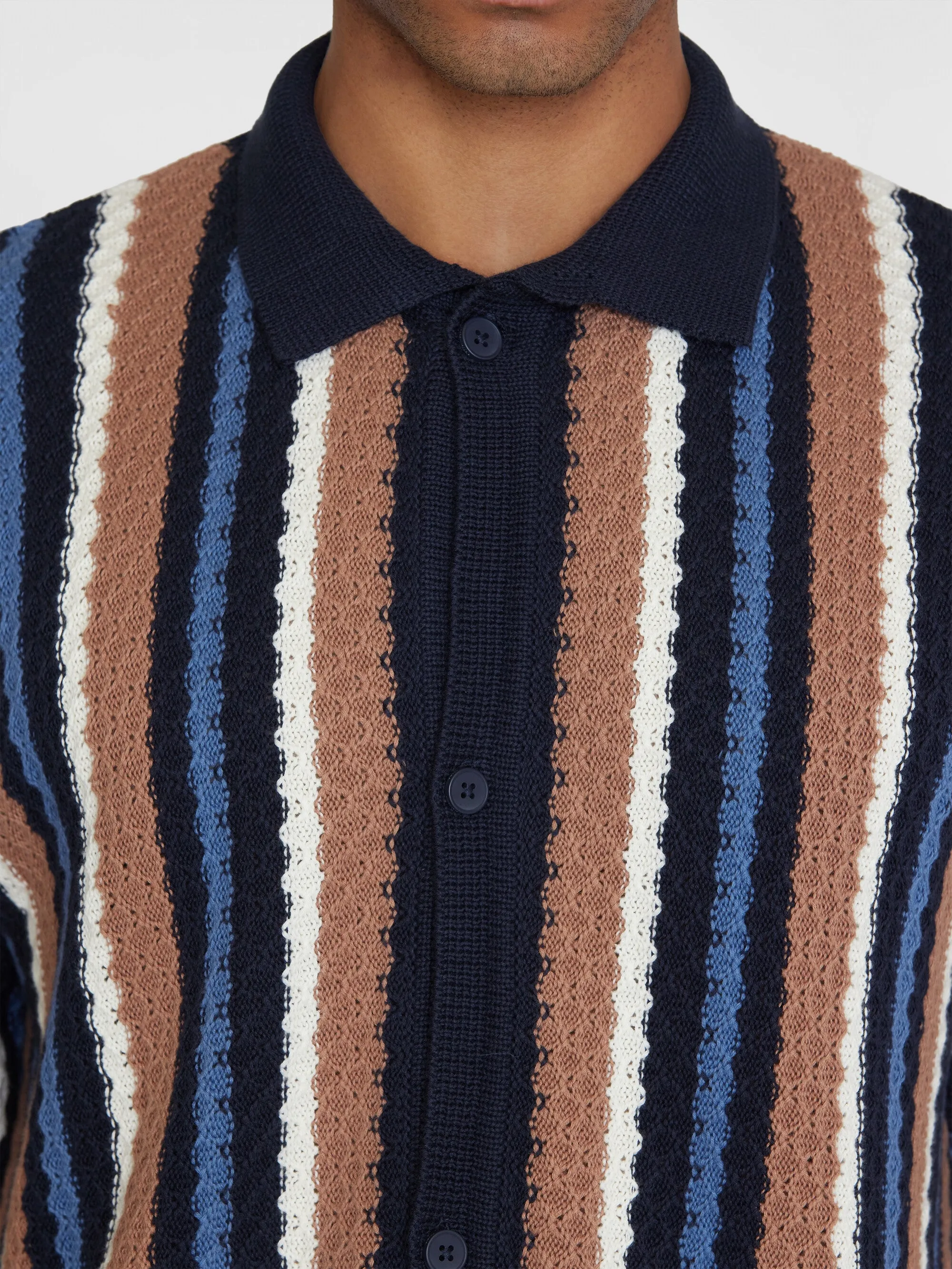 Loose short sleeve striped knitted shirt - GOTS/Vegan - Blue stripe