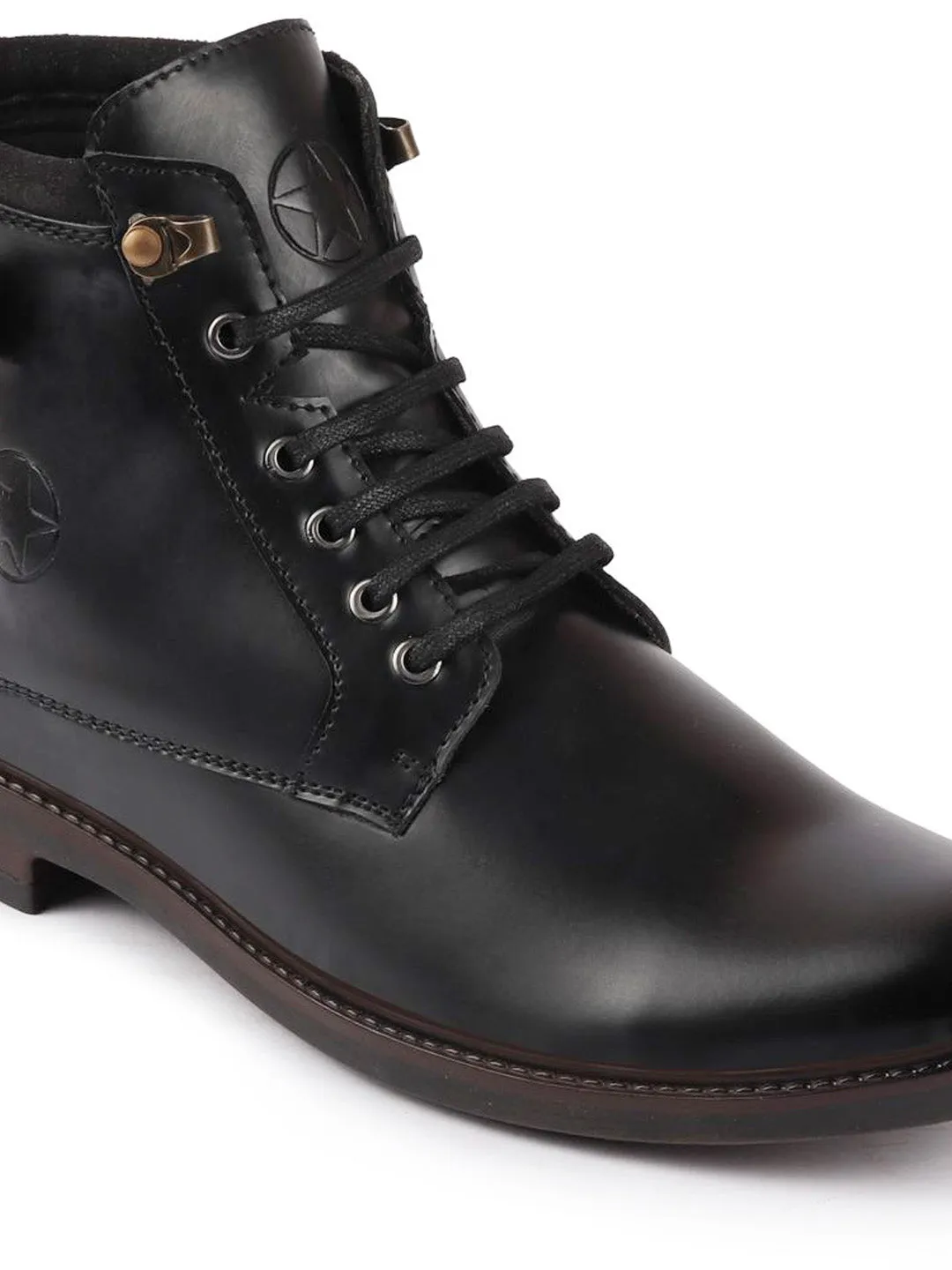 Men Black High Ankle Buckle Boots