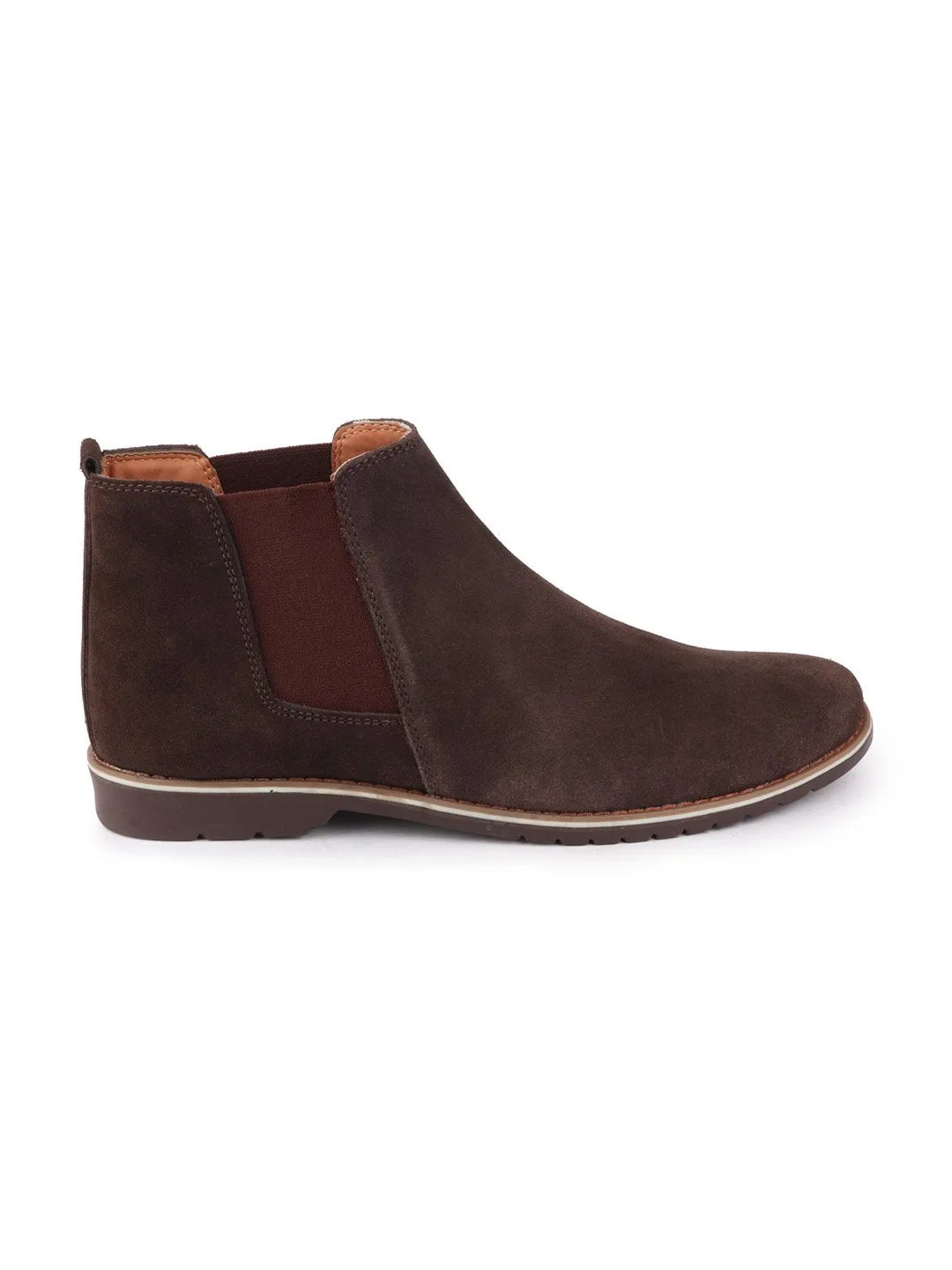 Men Brown Casual Suede Slip-On Boots