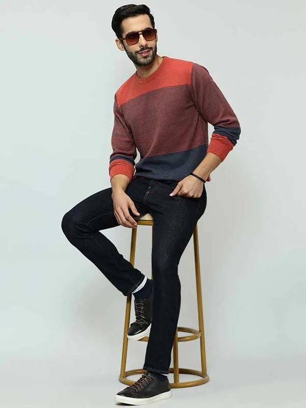 Men Color Block Full Sleeve Crew Neck Sweater