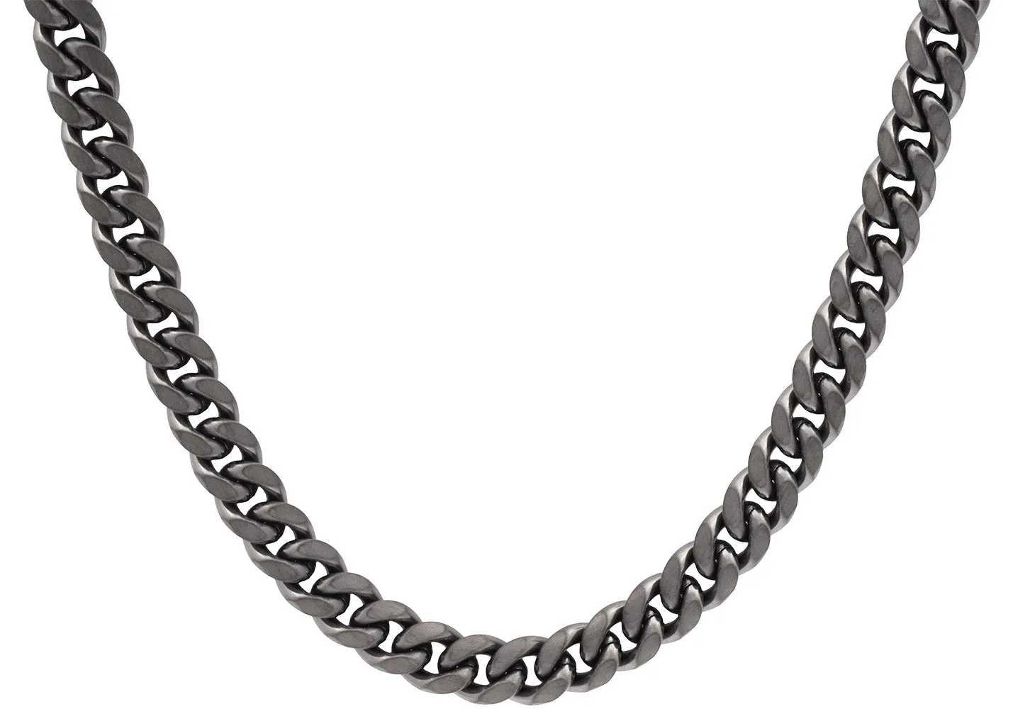 Mens 10mm Polished Black Stainless Steel Miami Cuban Link Chain Necklace With Box Clasp