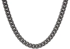 Mens 10mm Polished Black Stainless Steel Miami Cuban Link Chain Necklace With Box Clasp