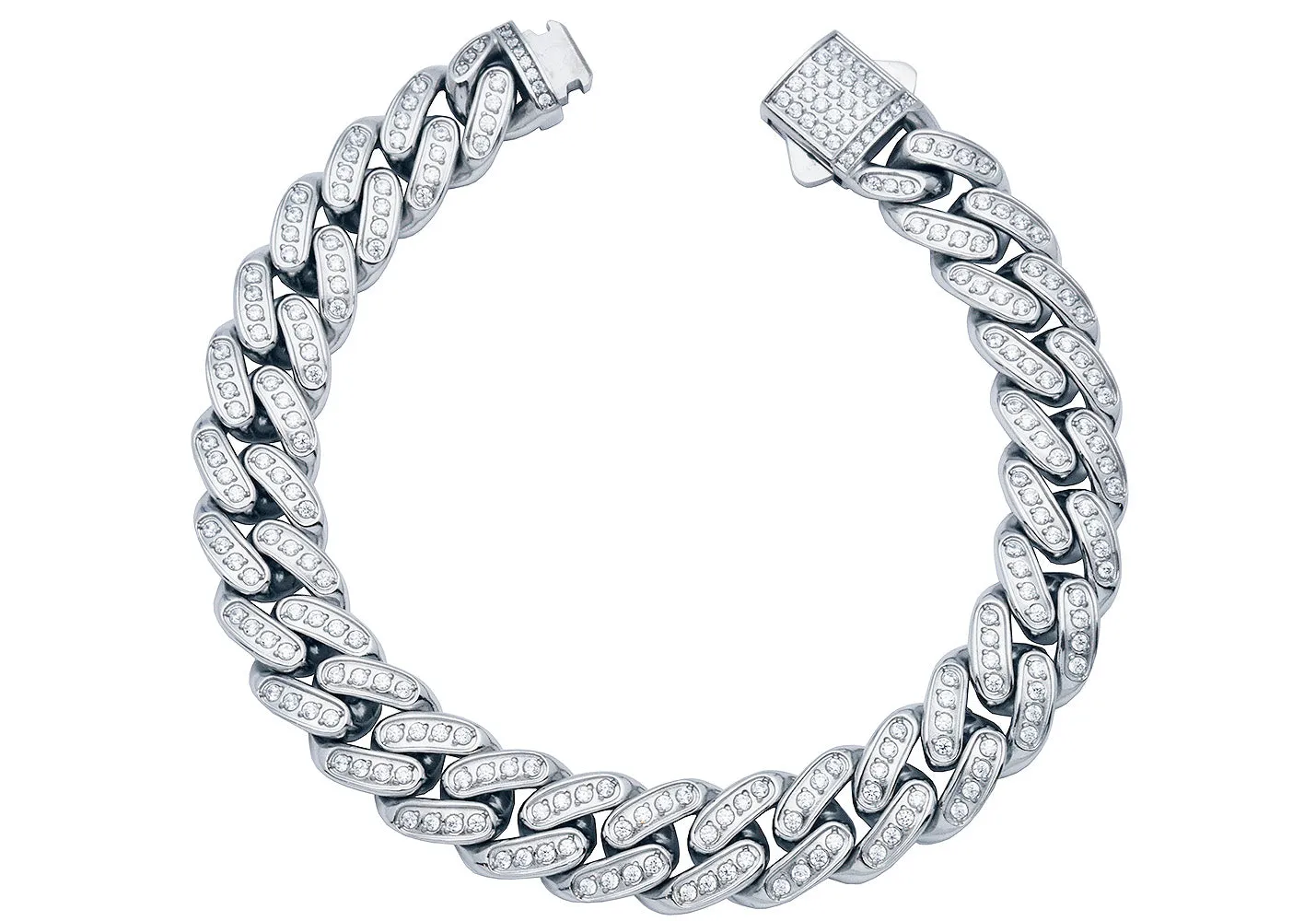 Men's 12mm Stainless Steel Miami Cuban Link Chain Bracelet With Box Clasp and Cubic Zirconia