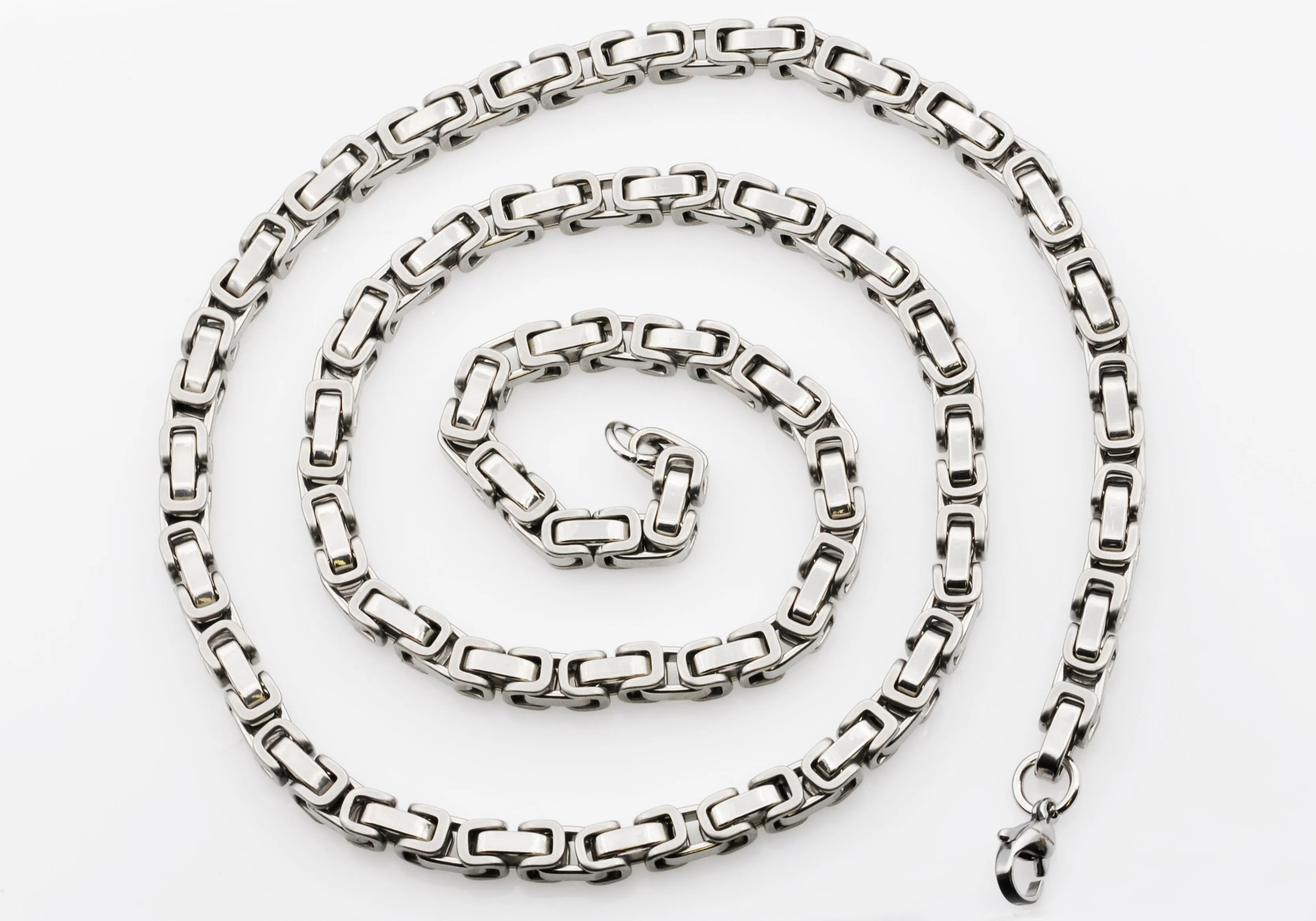 Mens 4mm Stainless Steel Byzantine Link Chain Necklace