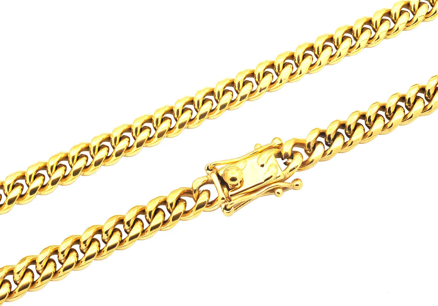 Mens 8mm Gold Stainless Steel Cuban Link Chain Necklace With Box Clasp