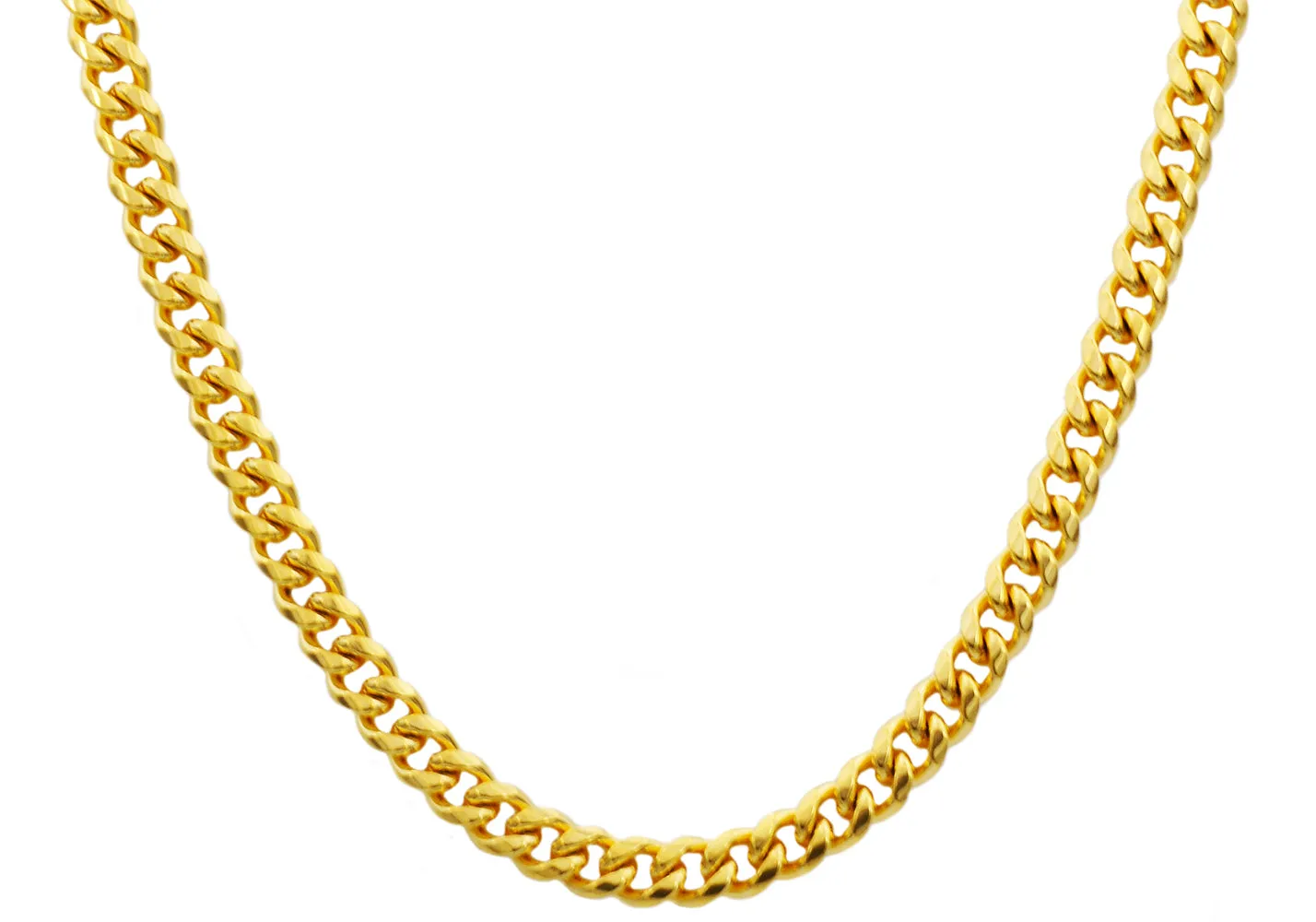 Mens 8mm Gold Stainless Steel Cuban Link Chain Necklace With Box Clasp