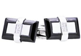 Mens Black Plated Stainless Steel Cuff Links With Cubic Zirconia