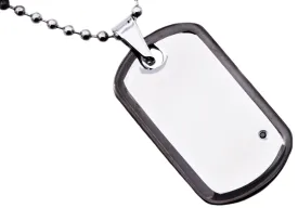 Mens Black Plated Stainless Steel Dog Tag Pendant Necklace With Black Cubic Zirconia