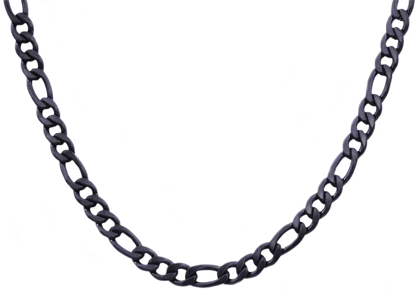 Mens Black Plated Stainless Steel Figaro Link Chain Necklace