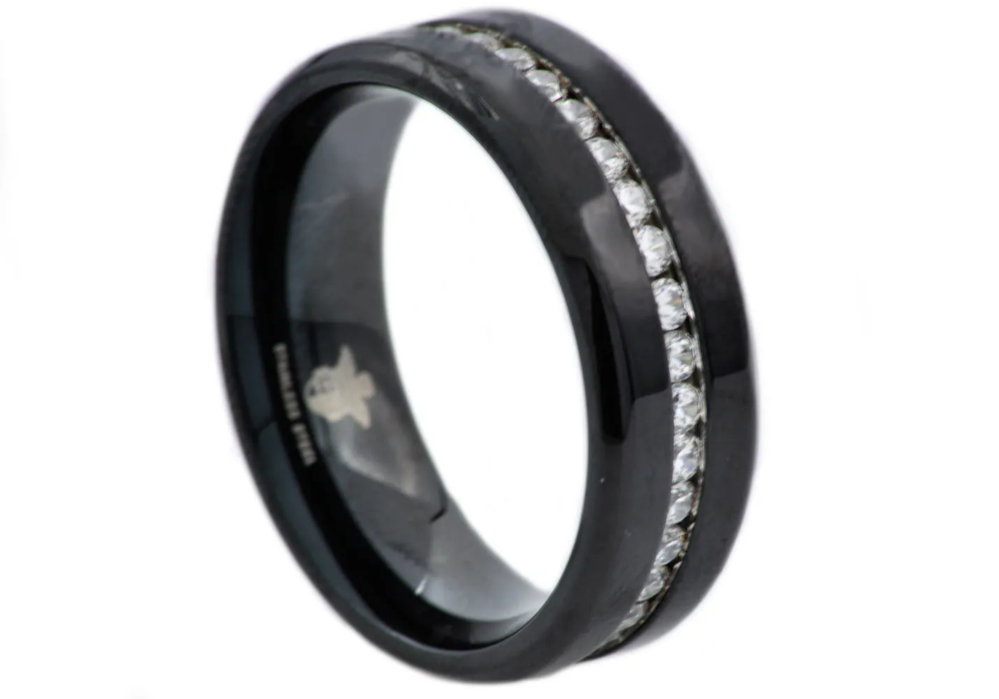 Mens Black Stainless Steel Band With Cubic Zirconia