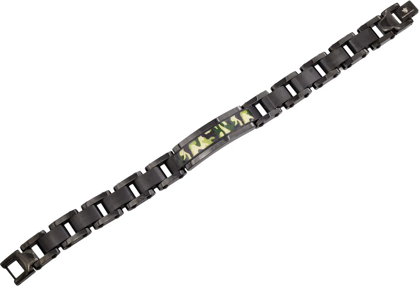 Mens Black Stainless Steel Camo ID Bracelet