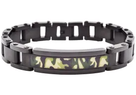 Mens Black Stainless Steel Camo ID Bracelet