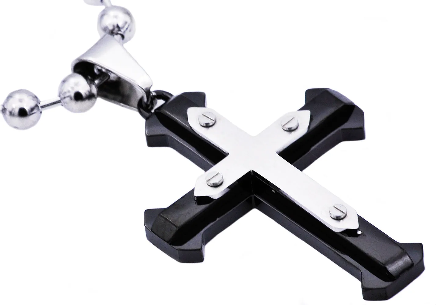 Mens Black Stainless Steel Cross Pendant