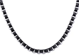 Mens Black Stainless Steel Two Tone Box Link Chain Necklace