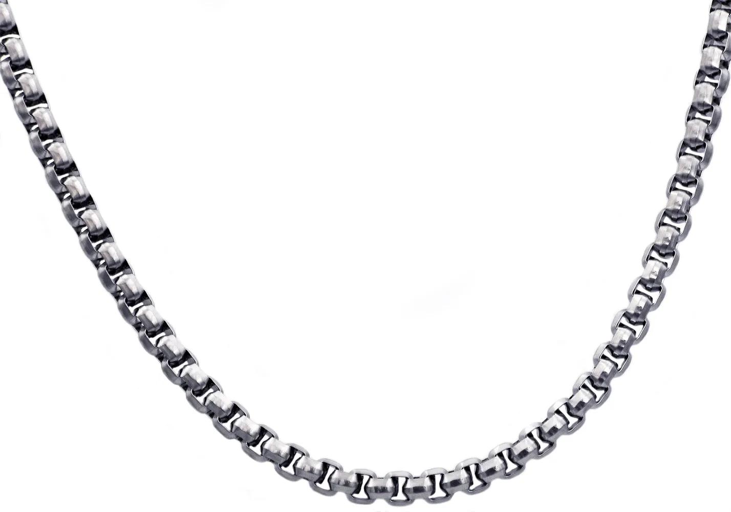 Mens Diamond Cut Stainless Steel Box Rolo Link Chain Necklace