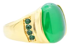 Mens Genuine Green Agate And Gold Stainless Steel Ring With Green Cubic Zirconia