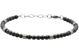 Mens Genuine matt Hematite Stainless Steel Beaded Bracelet