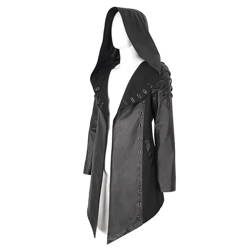 Men's Gothic Irregular Eyelet Jacket with Hood