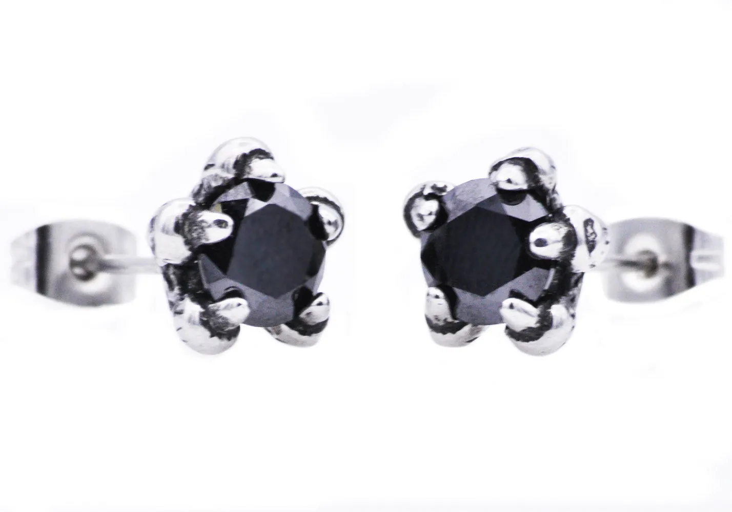 Men's Stainless Steel Black Cubic Zirconia 10mm Claw Stud Earrings