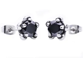 Men's Stainless Steel Black Cubic Zirconia 10mm Claw Stud Earrings