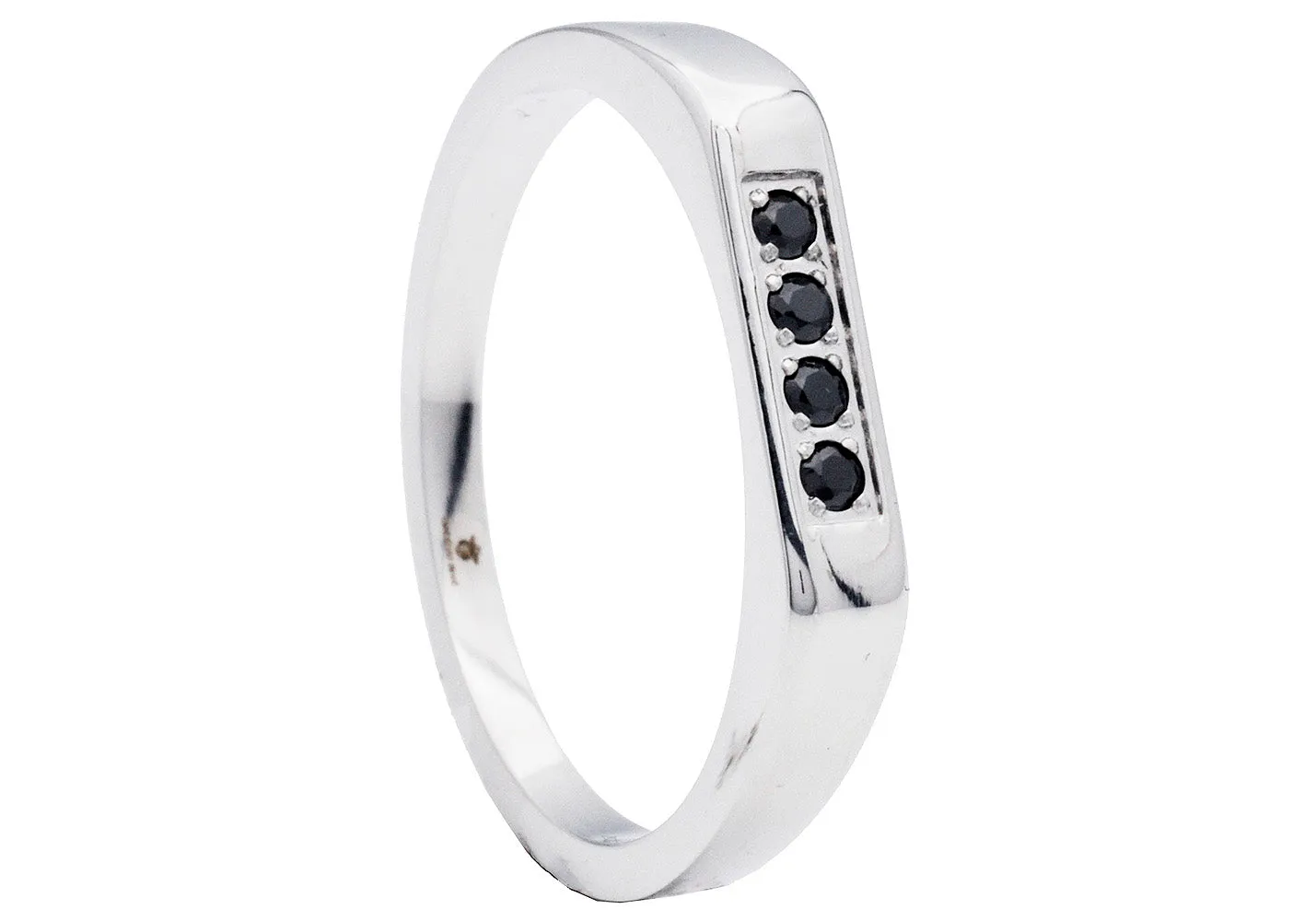 Men's Stainless Steel Ring with Black Cubic Zirconia Bar