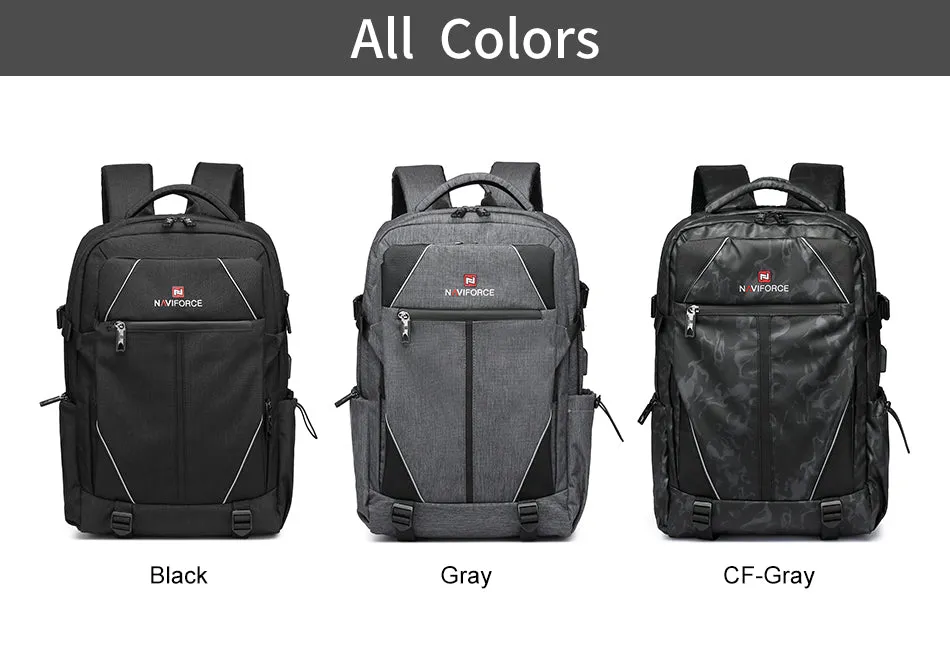 NAVIFORCE Fashion Backpacks Large Capacity Business Casual Travel USB Charging Bag Laptop Notebook Backpack NFB6808