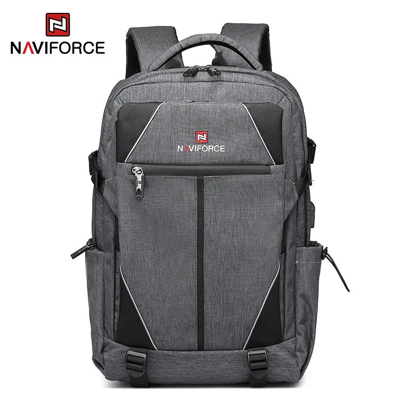 NAVIFORCE Fashion Backpacks Large Capacity Business Casual Travel USB Charging Bag Laptop Notebook Backpack NFB6808