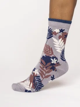 Palm Leaf Socks - Pebble Grey