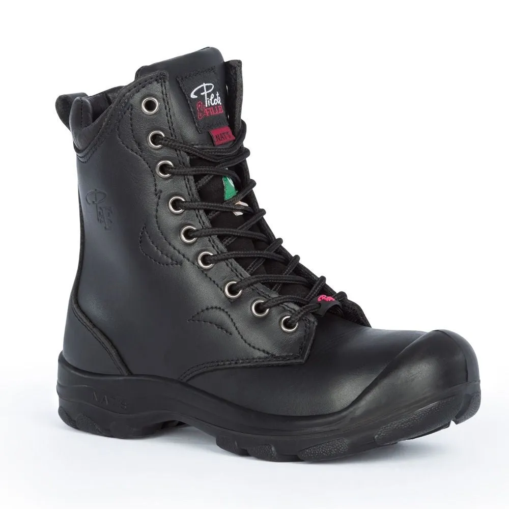 P&F S552 Women's 8" Steel Toe Leather Work Boot - Black