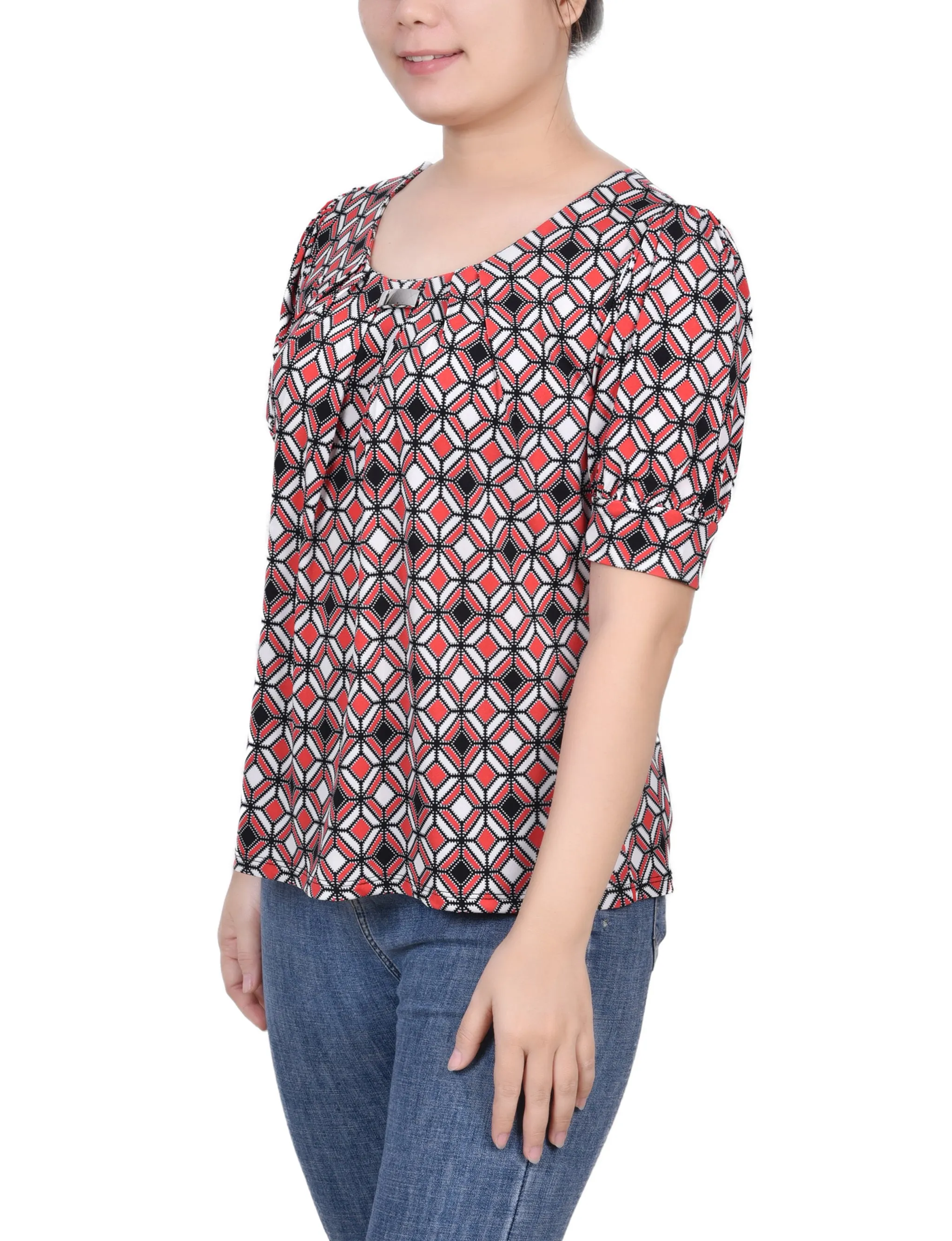 Petite Short Sleeve Balloon Sleeve Top