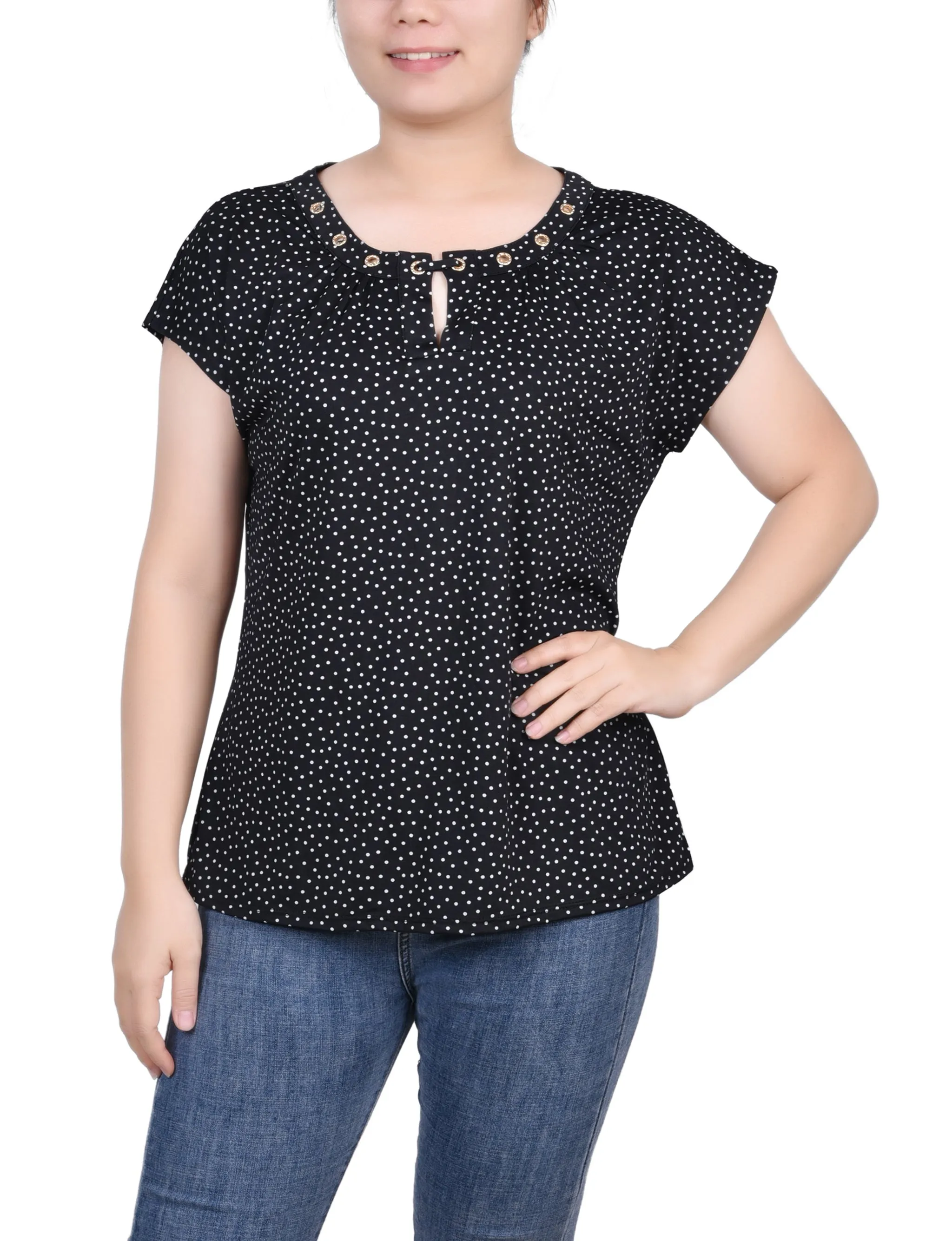 Petite Short Sleeve Balloon Sleeve Top